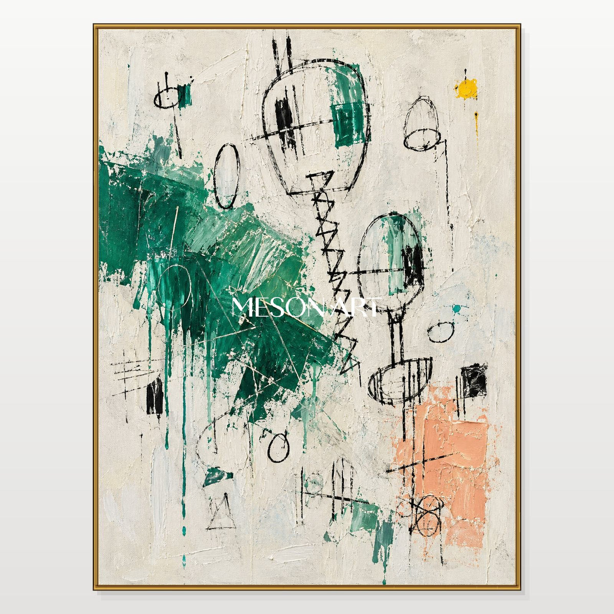 Green And White Abstract Painting Original Artist Modern Street Wall Art Square Canvas By Mesonart