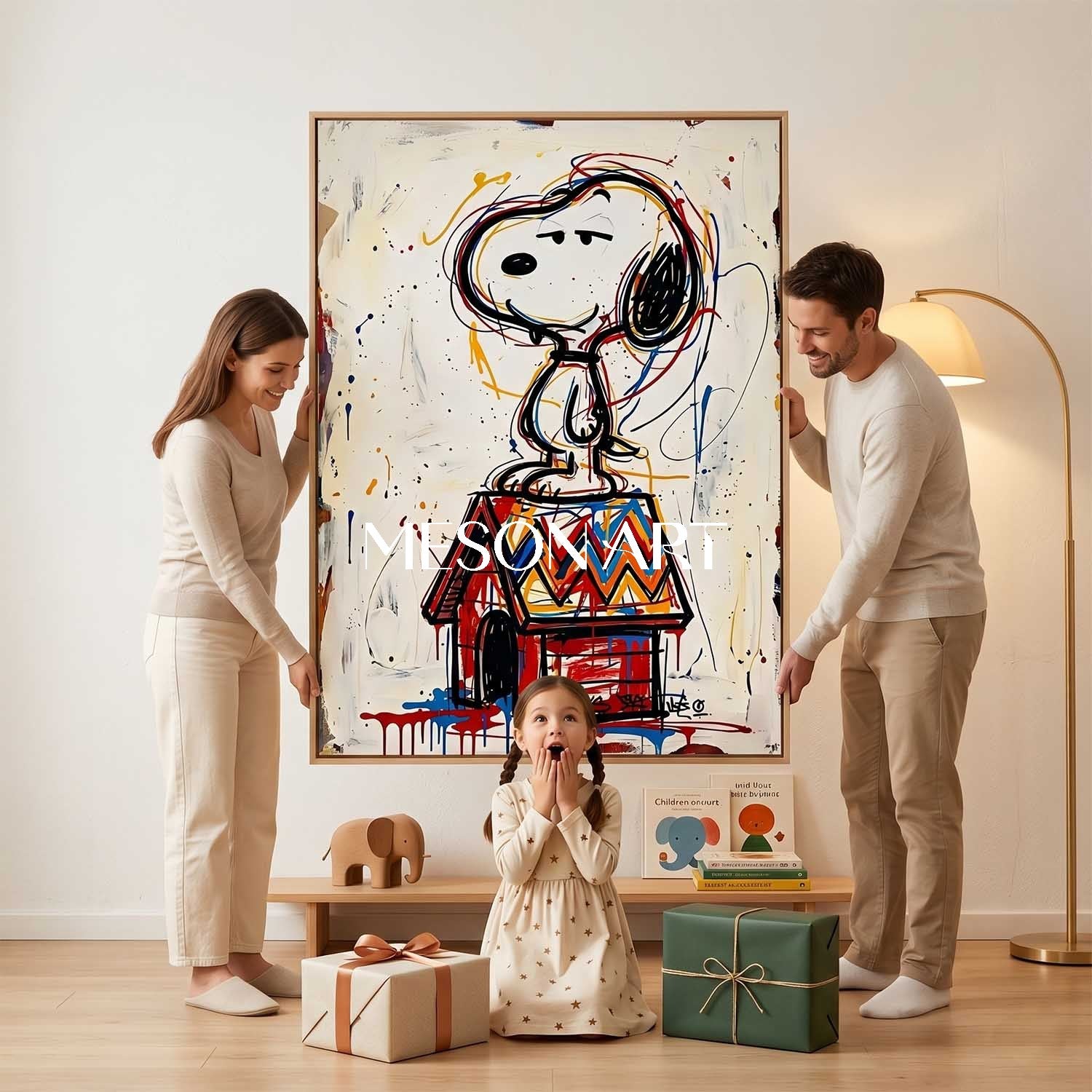 Abstract Snoopy Art Print With Bold Colors For Modern Living Room Decor