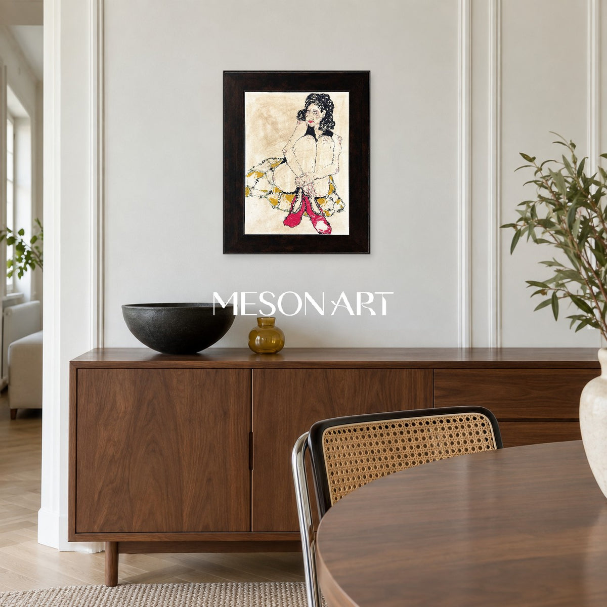 Beige And Red Abstract Figurative Painting Original Artist Hand Painted Rectangular Wall Art For Living Room By Mesonart