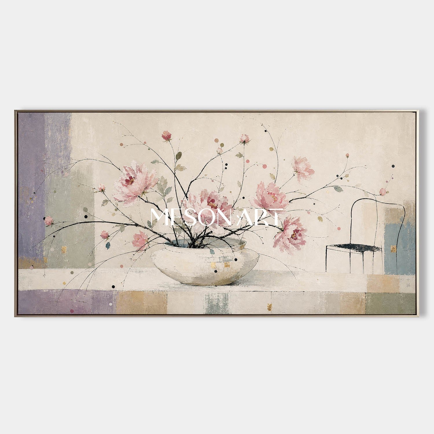 Minimalist Pink Floral Art Print For Modern Living Room Decor With Soft Beige Tones