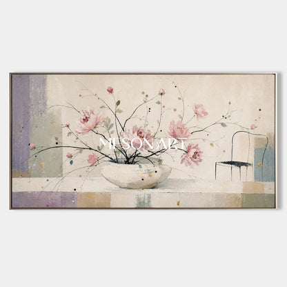 Minimalist Pink Floral Art Print For Modern Living Room Decor With Soft Beige Tones