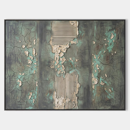 Green Textured Wall Art For Modern Industrial Living Room Decor With Cracked Finish