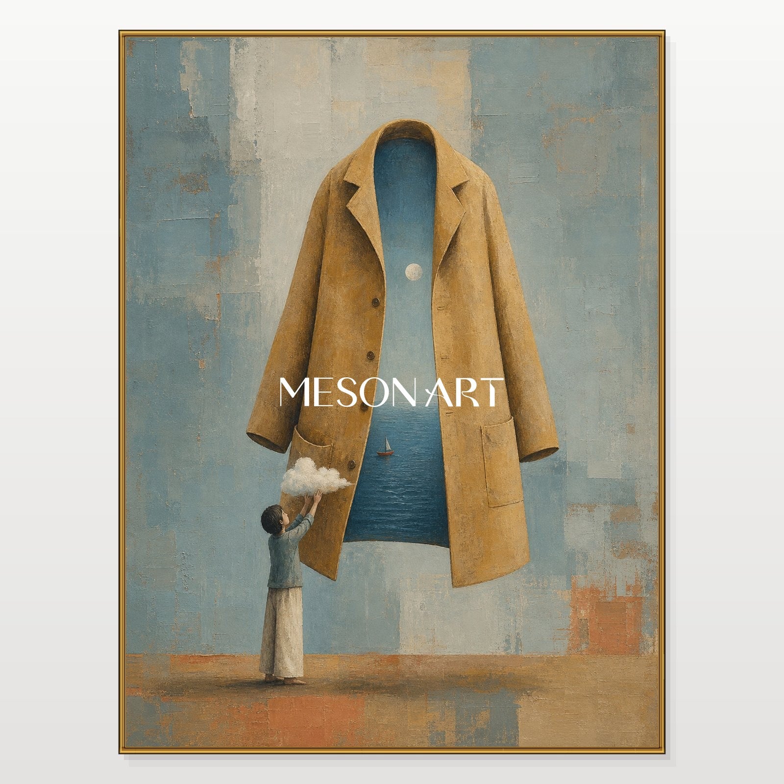 Modern Surrealist Ocean In Coat Painting For Living Room And Study Wall Decor