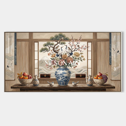 Large Wabi Sabi Still Life Painting Natural Tones Wall Art For Living Room And Dining Room Decor