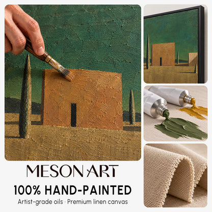 Green And Brown Surrealist Metaphysical Art Rectangular Architectural Painting For Living Room By Mesonart