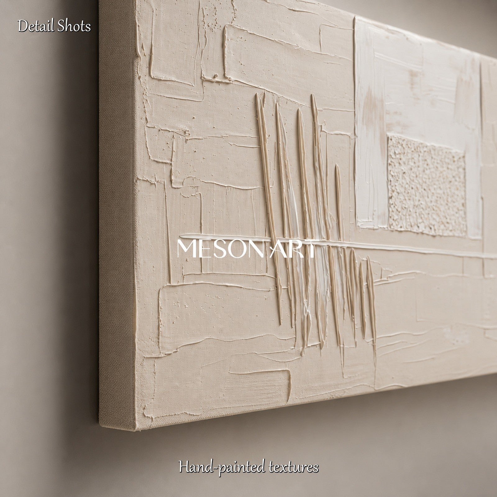 Minimalist Beige Abstract Painting With Textured Relief For Modern Living Room Decor