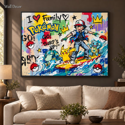 Yellow And Blue Pokemon Graffiti Gaming Art Rectangular Wall Decor For Living Room By Mesonart