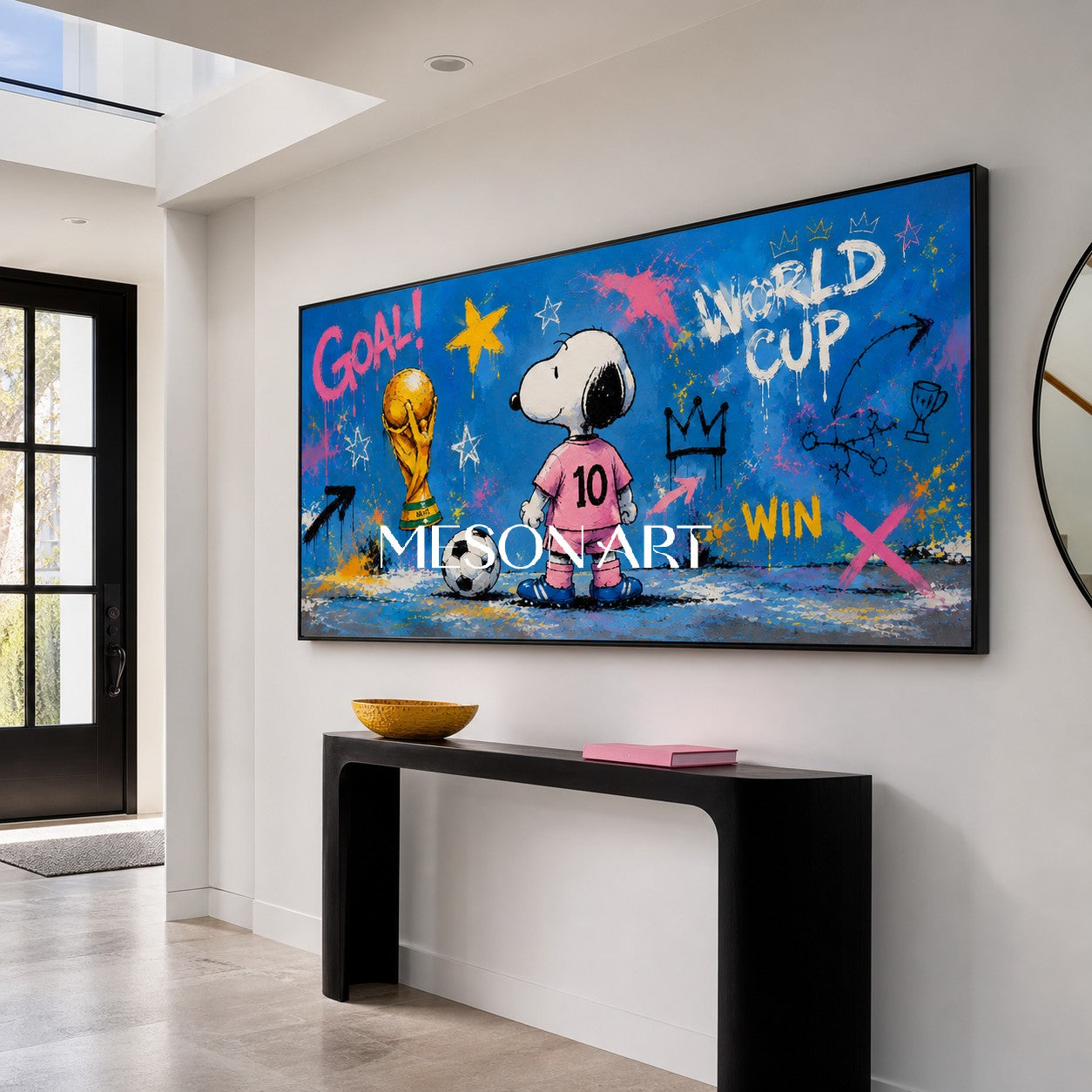 Snoopy World Cup Graffiti Art For Kids Room And Living Space With Blue Pink Colors