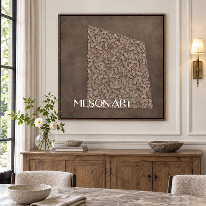 Beige And Brown Abstract Textured Wall Art Square Organic Forms By Artist Style Mesonart