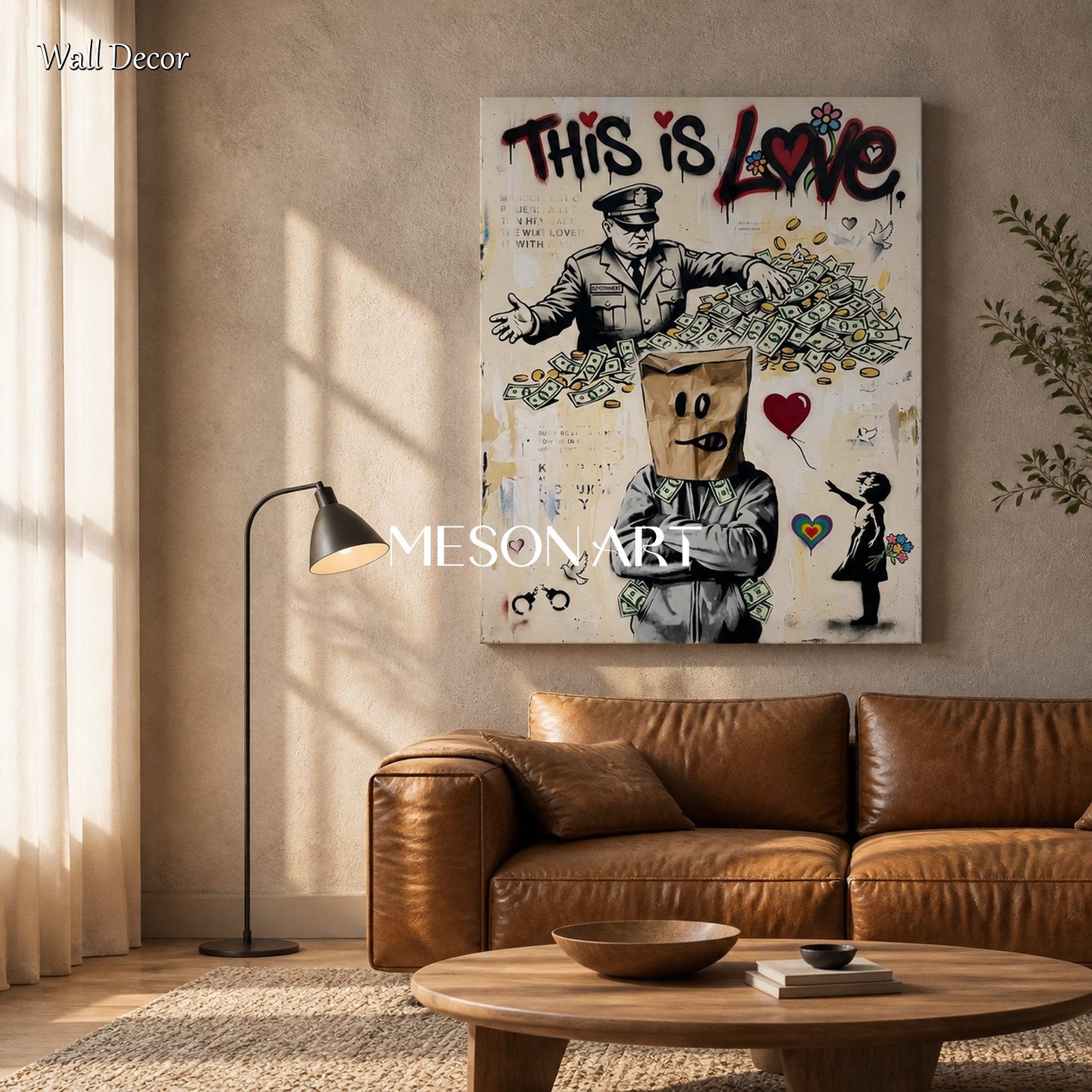 Black And Red Graffiti Painting Banksy Style Original Artist Hand Painted Rectangular Wall Art For Living Room By Mesonart