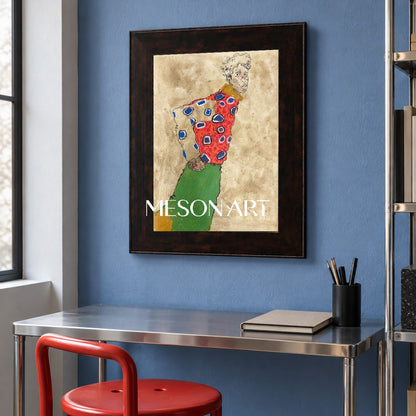 Red And Gold Expressionist Portrait Painting Modern Art Rectangular Wall Decor For Living Room By Mesonart