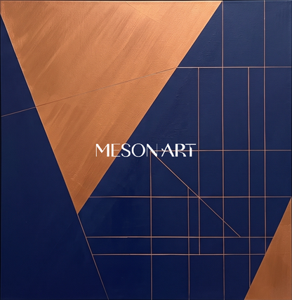 Blue And Gold Painting Contemporary Original Art Square Wall Decor For Living Room By Mesonart
