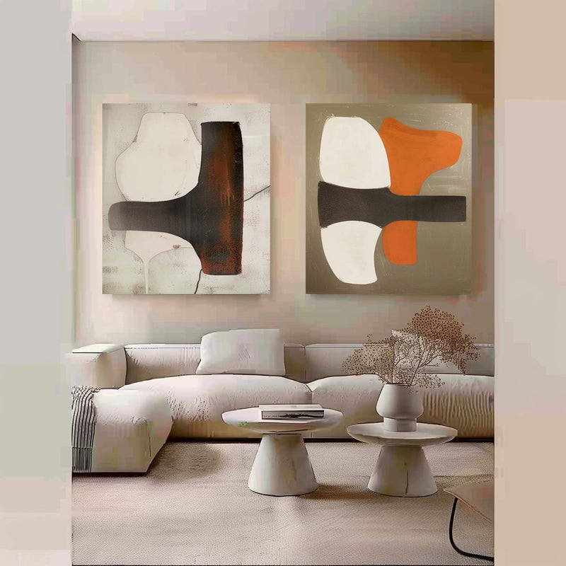 Beige and Brown Art for Sale Set of 2 Modern Wall Art Contemporary Minimalist Abstract Canvas Art