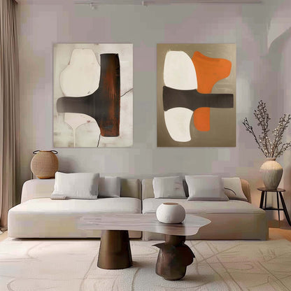 Beige and Brown Art for Sale Set of 2 Modern Wall Art Contemporary Minimalist Abstract Canvas Art