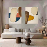 Large Minimalist Abstract Art Set of 2 Beige Living Room Wall Painting Contemporary Minimalist Artist
