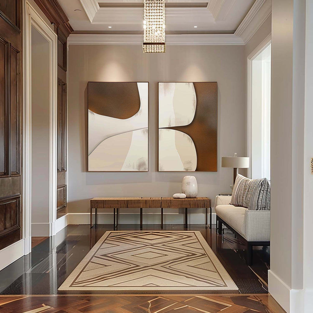 Large Minimalist Canvas Wall Art Set of 2 Brown And Beige Art ...