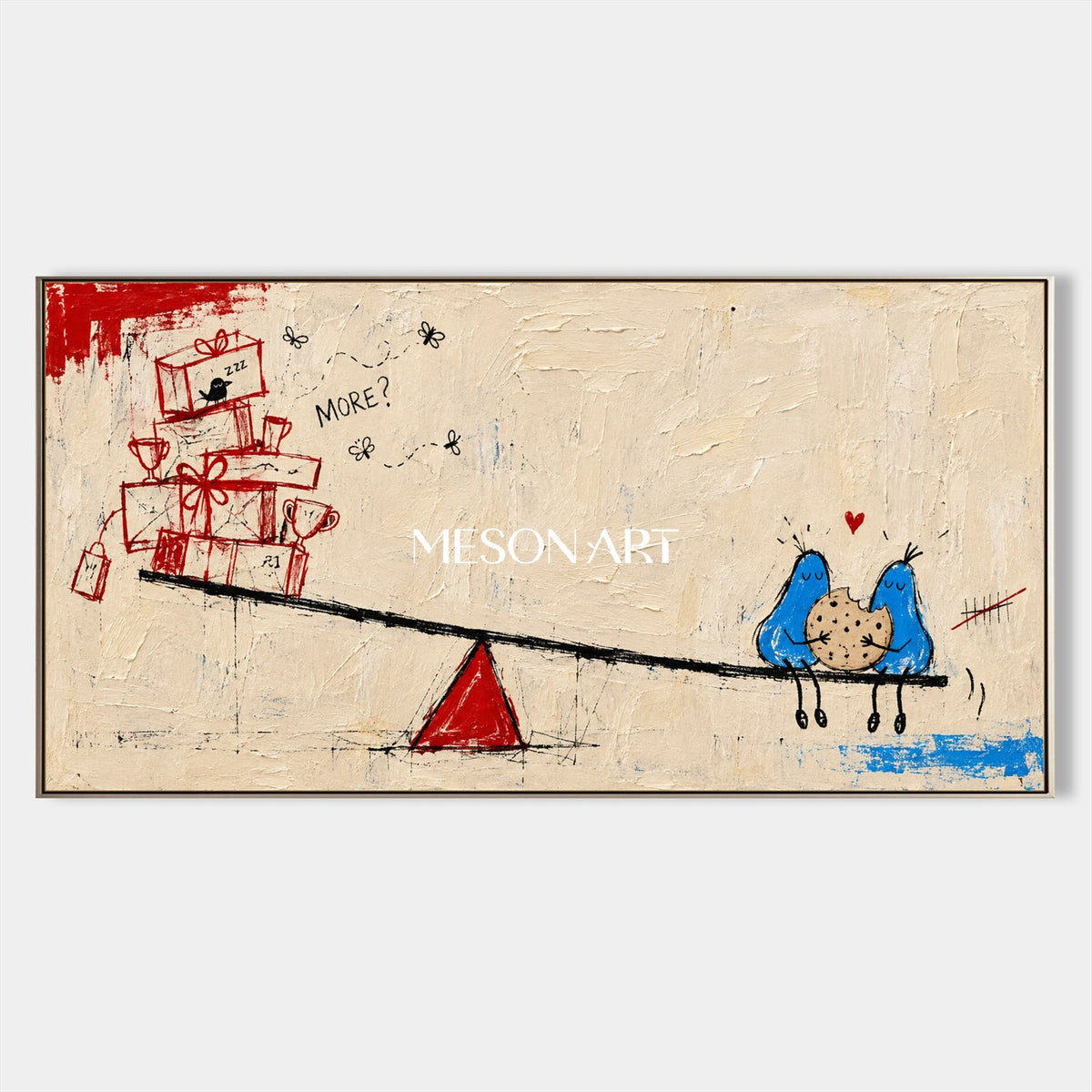 Red And Beige Modern Pop Abstract Painting Original Artist Street Art Panoramic Wall Canvas By Mesonart