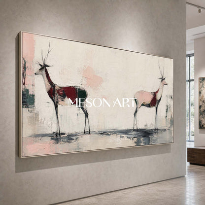 Large Minimalist Deer Painting Abstract Canvas Wall Art For Living Room