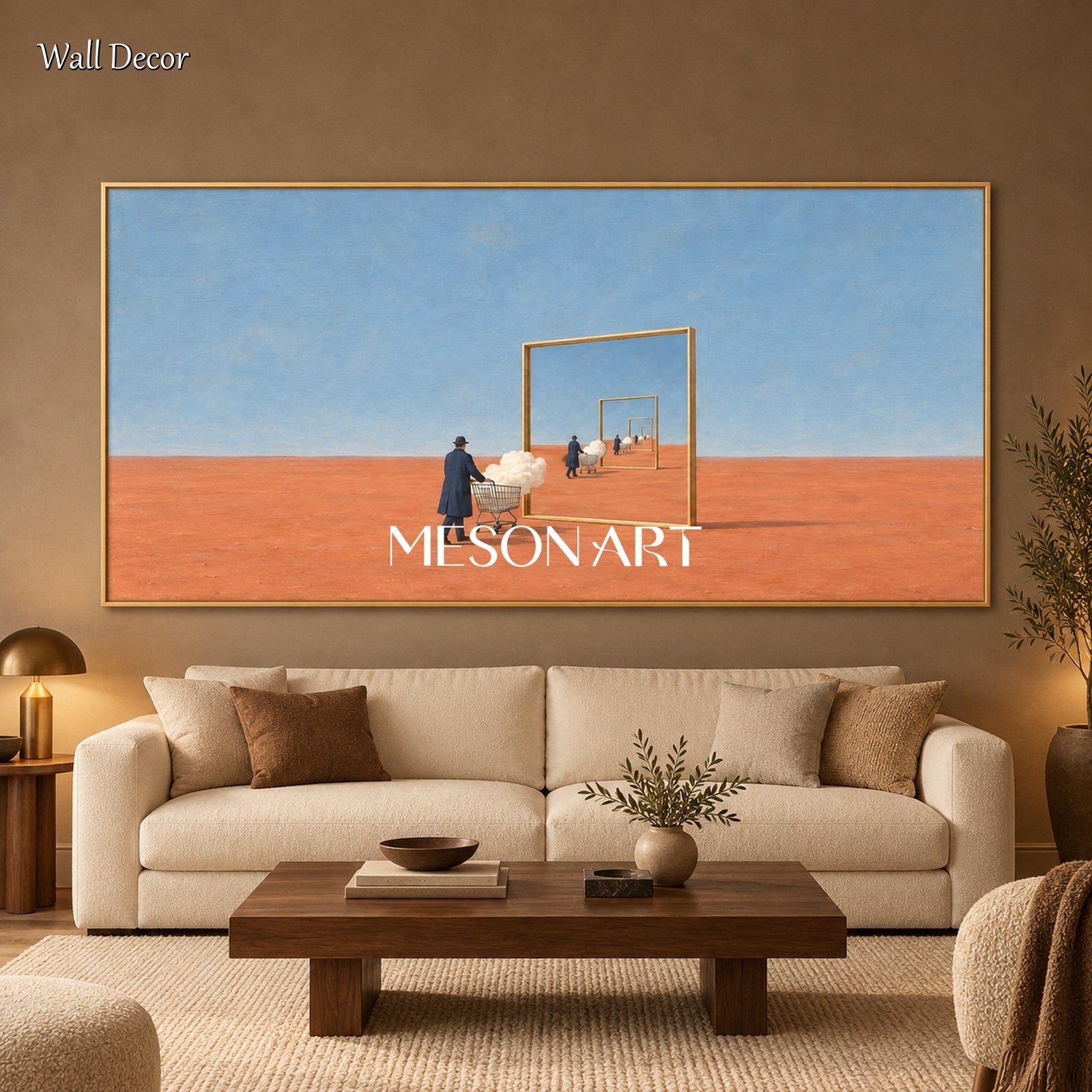 ◯激レア作品◯フワンシュ　ソノマバレー　限定番号あり　インテリア絵画 Mesonartによる、青と茶色を基調とした抽象シュルレアリスム調の鏡面