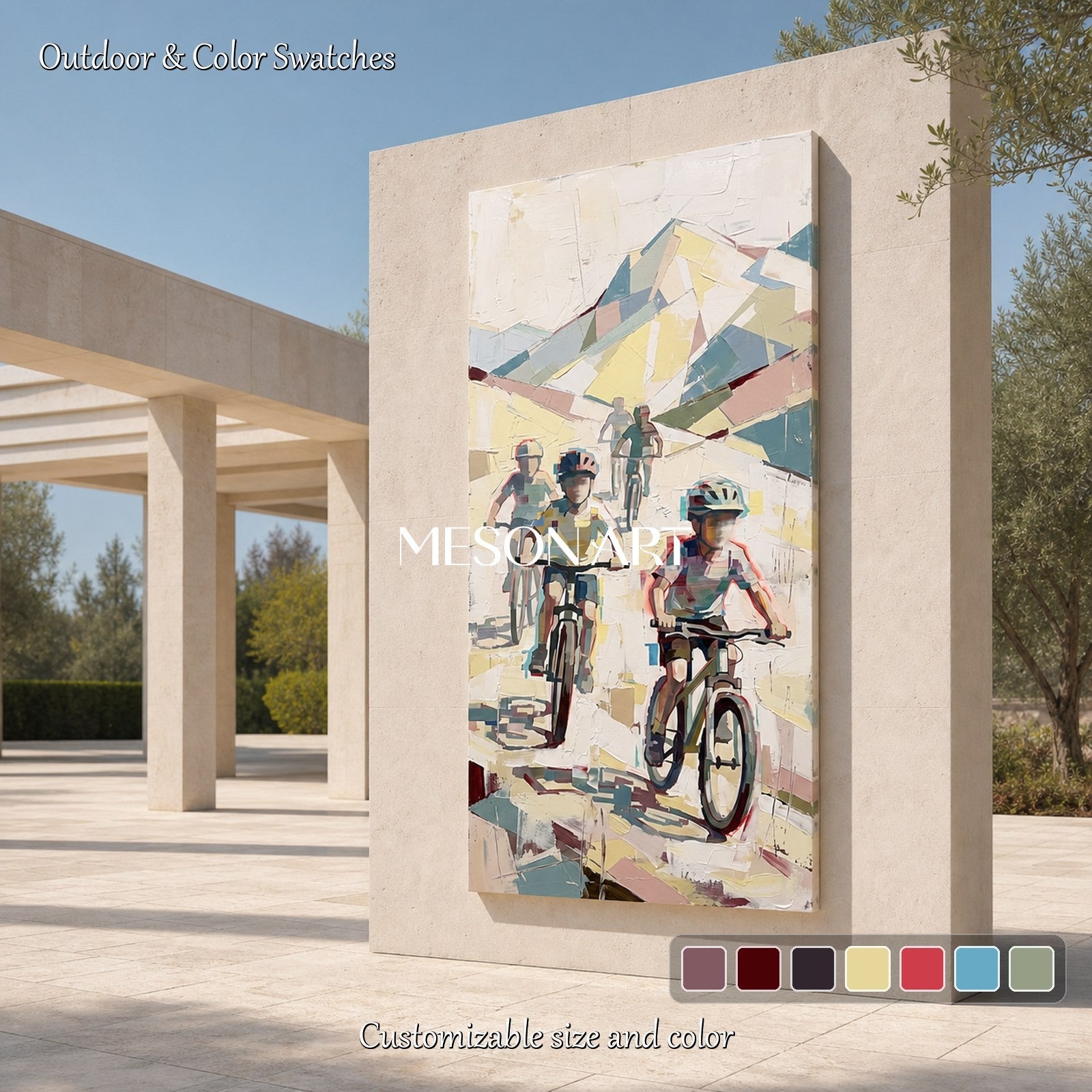 White And Yellow Figurative Motion Art Panoramic Oil Painting On Canvas For Living Room By Mesonart