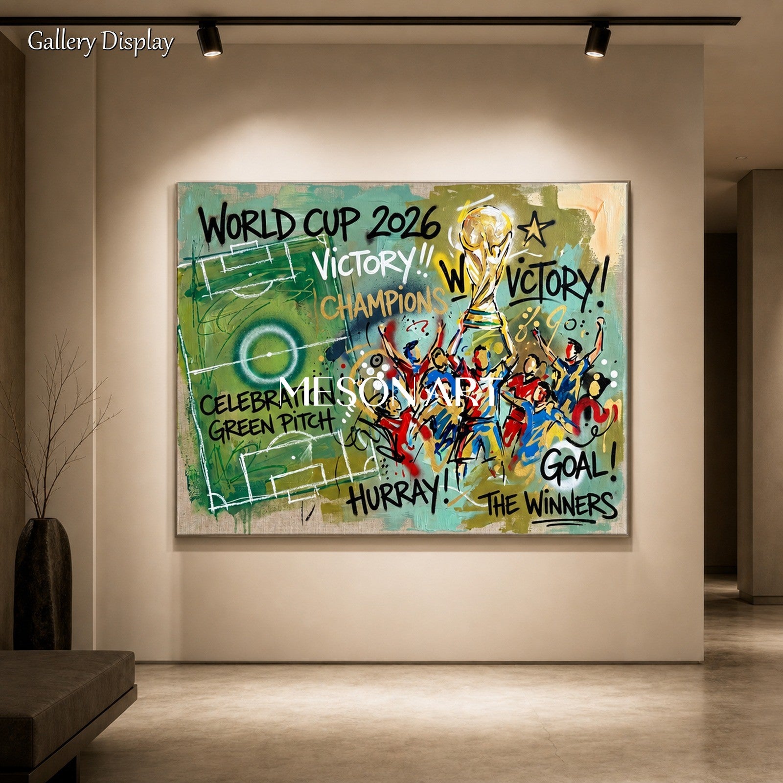 World Cup Victory Graffiti Art For Living Room With Bold Colors And Trophy