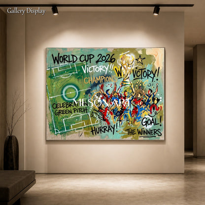 World Cup Victory Graffiti Art For Living Room With Bold Colors And Trophy