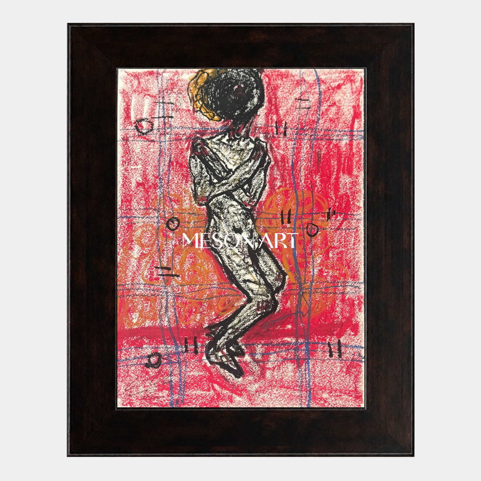 Red And Black Figurative Portrait Painting Contemporary Art Rectangular Wall Decor For Living Room By Mesonart