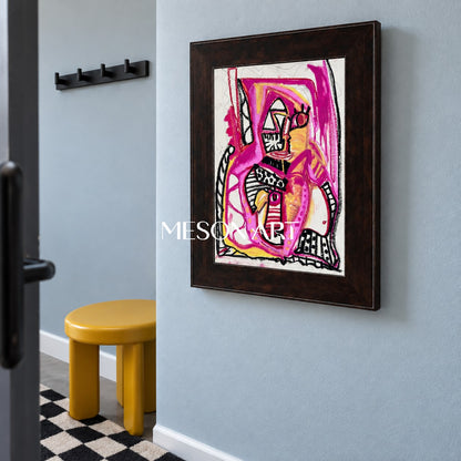 Pink And Black Contemporary Figurative Portrait Rectangular Wall Art Original Artist Painting By Mesonart