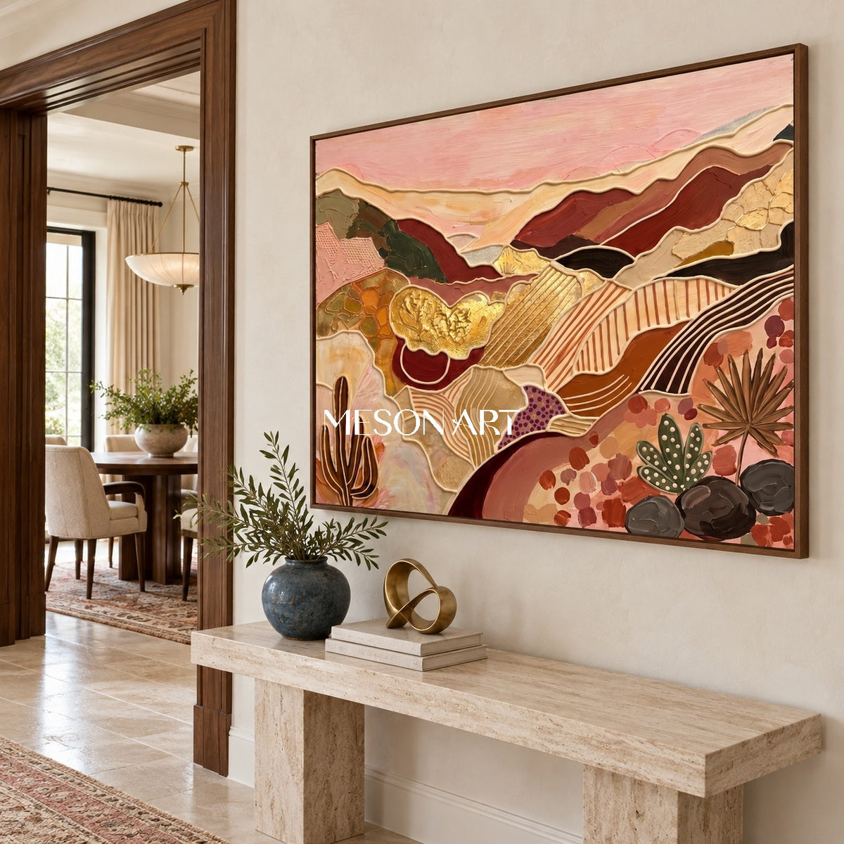 Earthy Bohemian Abstract Painting Rectangular Canvas Art Special Gift For Her Or Him By Mesonart