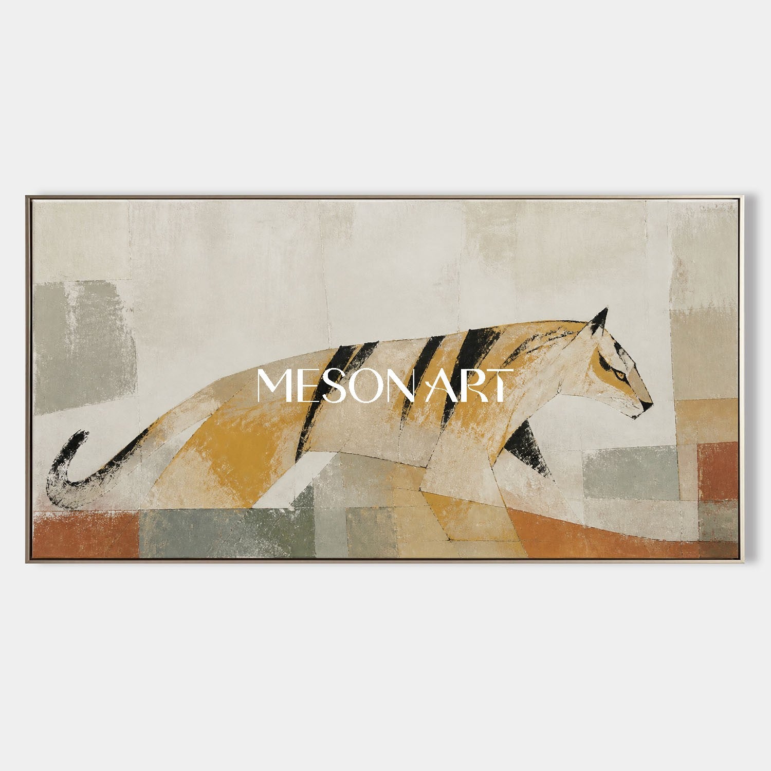 Abstract Tiger Canvas Art Minimalist Geometric Painting For Modern Living Room Decor