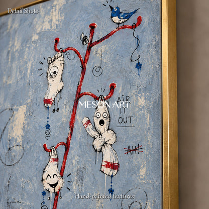 Blue And Red Modern Figurative Abstract Oil Painting Textured Canvas Hand Painted Art Panoramic Wall Decor By Mesonart