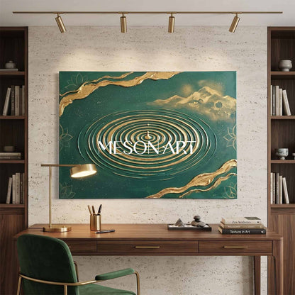 Emerald Green And Gold Textured Art Deco Painting For Modern Living Room Decor
