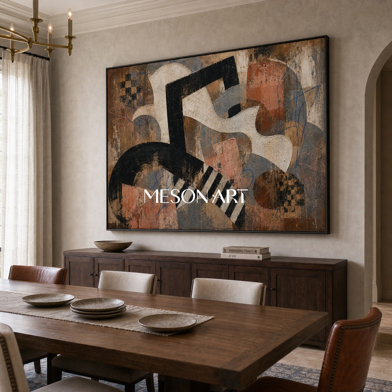 Modern Abstract Wall Art With Textured Geometric Forms For Living Room Decor