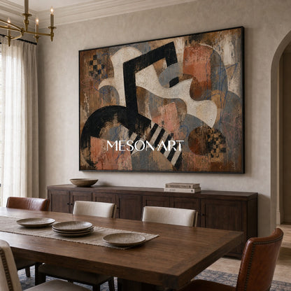 Modern Abstract Wall Art With Textured Geometric Forms For Living Room Decor