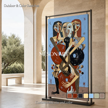 Blue And Brown Expressionist Figurative Abstract Painting Panoramic Wall Art For Living Room By Mesonart
