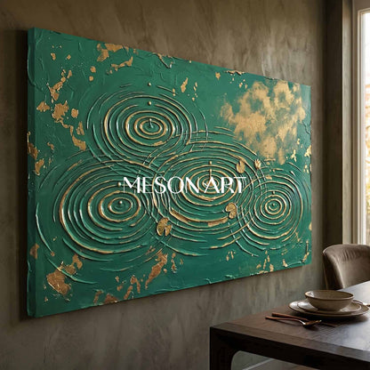 Emerald Green Gold Leaf Abstract Wall Art For Modern Living Room Decor With Textured Relief Finish