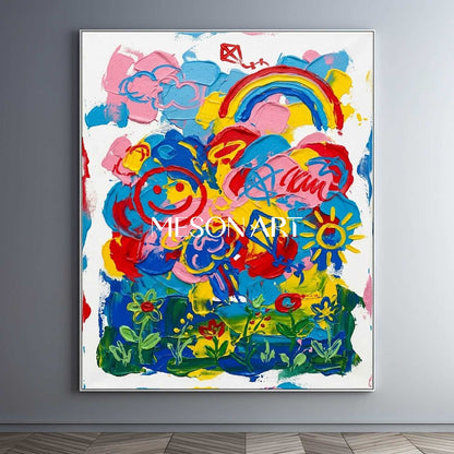 Original Rainbow Wall Art Modern Pop Art Canvas Painting Colorful Contemporary Artwork