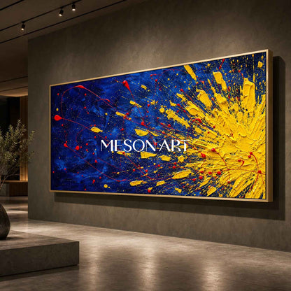 Pollock Abstract Style Painting Blue Yellow Red Explosion Art For Living Room