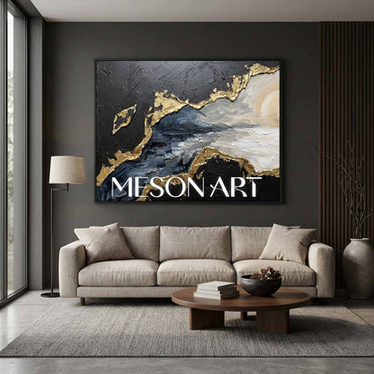 Luxury Gold And Black Plaster Abstract Art For Modern Living Room Decor