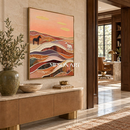 Terracotta And Brown Abstract Landscape Painting Rectangular Wall Art Original Artist By Mesonart