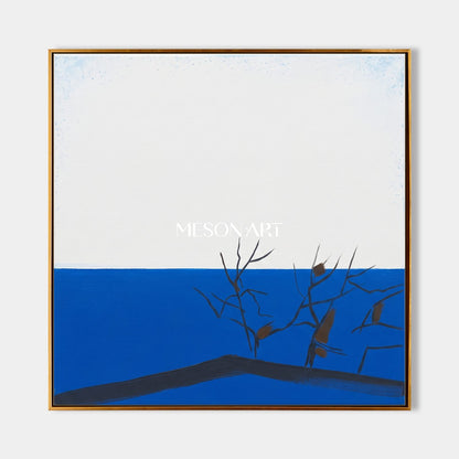 Blue And White Abstract Landscape Painting Square Wall Art Contemporary Original Artist By Mesonart