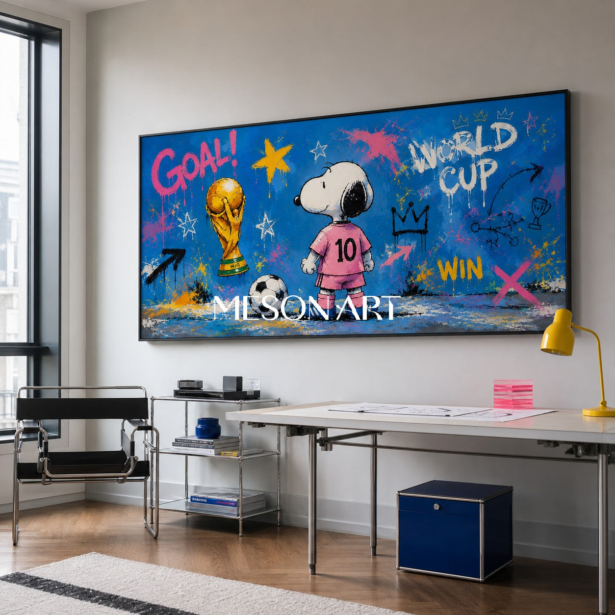 Snoopy World Cup Graffiti Art For Kids Room And Living Space With Blue Pink Colors