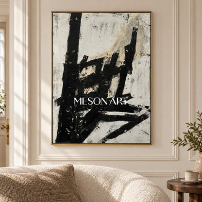 Black And White Abstract Art Minimalist Painting Rectangular Wall Art For Living Room Original Artist By Mesonart