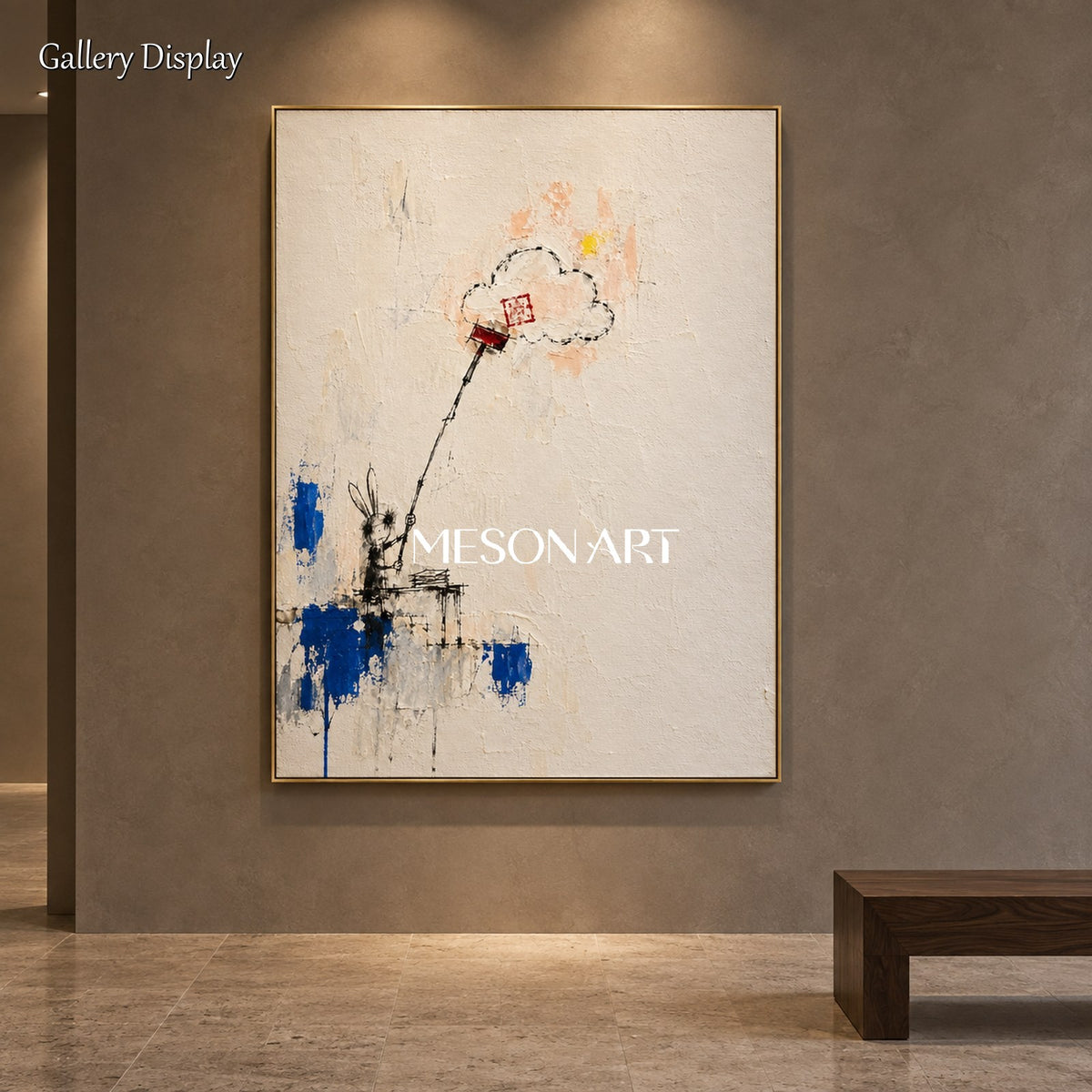 White And Blue Graffiti Abstract Art Modern Canvas Wall Decor Rectangular For Living Room By Mesonart