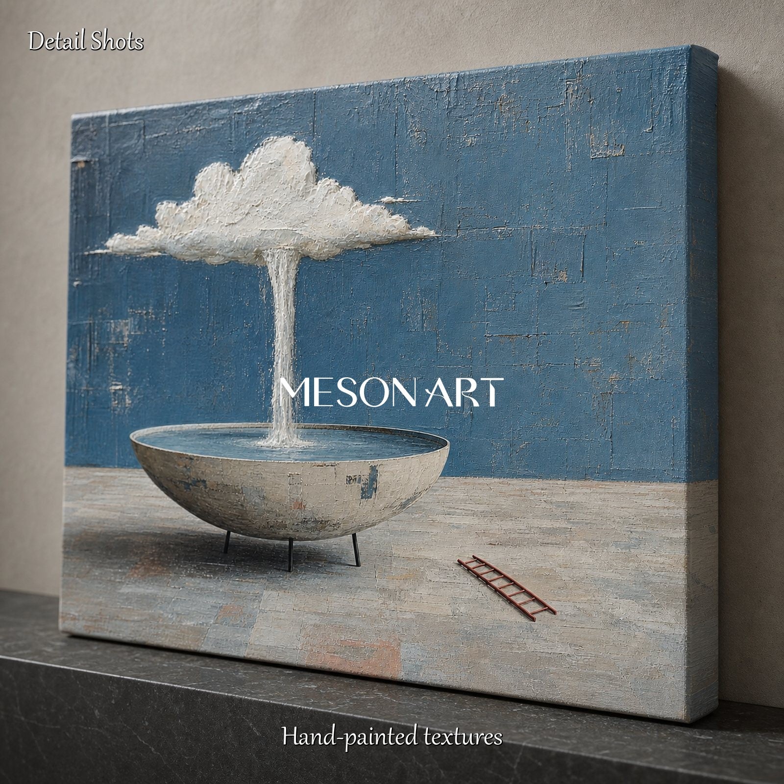 Surrealist Cloud Basin Painting With Soft Brushwork For Modern Living Room Decor