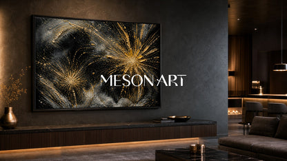Luxury Black And Gold Abstract Art With Textured Relief For Modern Living Room Decor