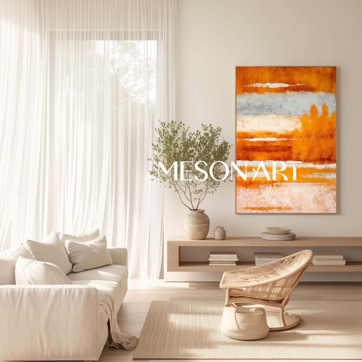 Autumn Colors Abstract Painting Modern Fall Canvas for Living Room