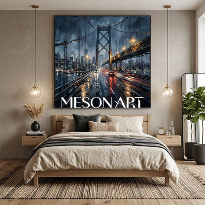 Abstract City Painting With Plaster Texture For Modern Industrial Living Room Decor