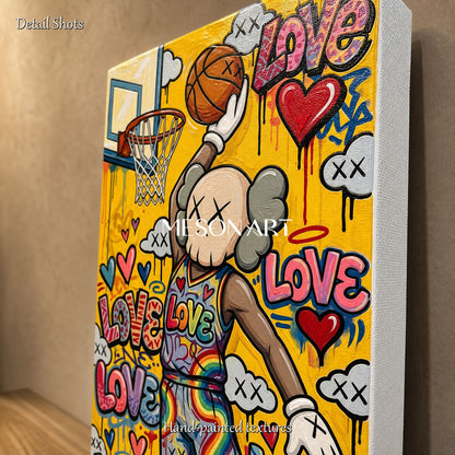 Vibrant Graffiti Basketball Art With Love Hearts For Modern Kids Room Decor