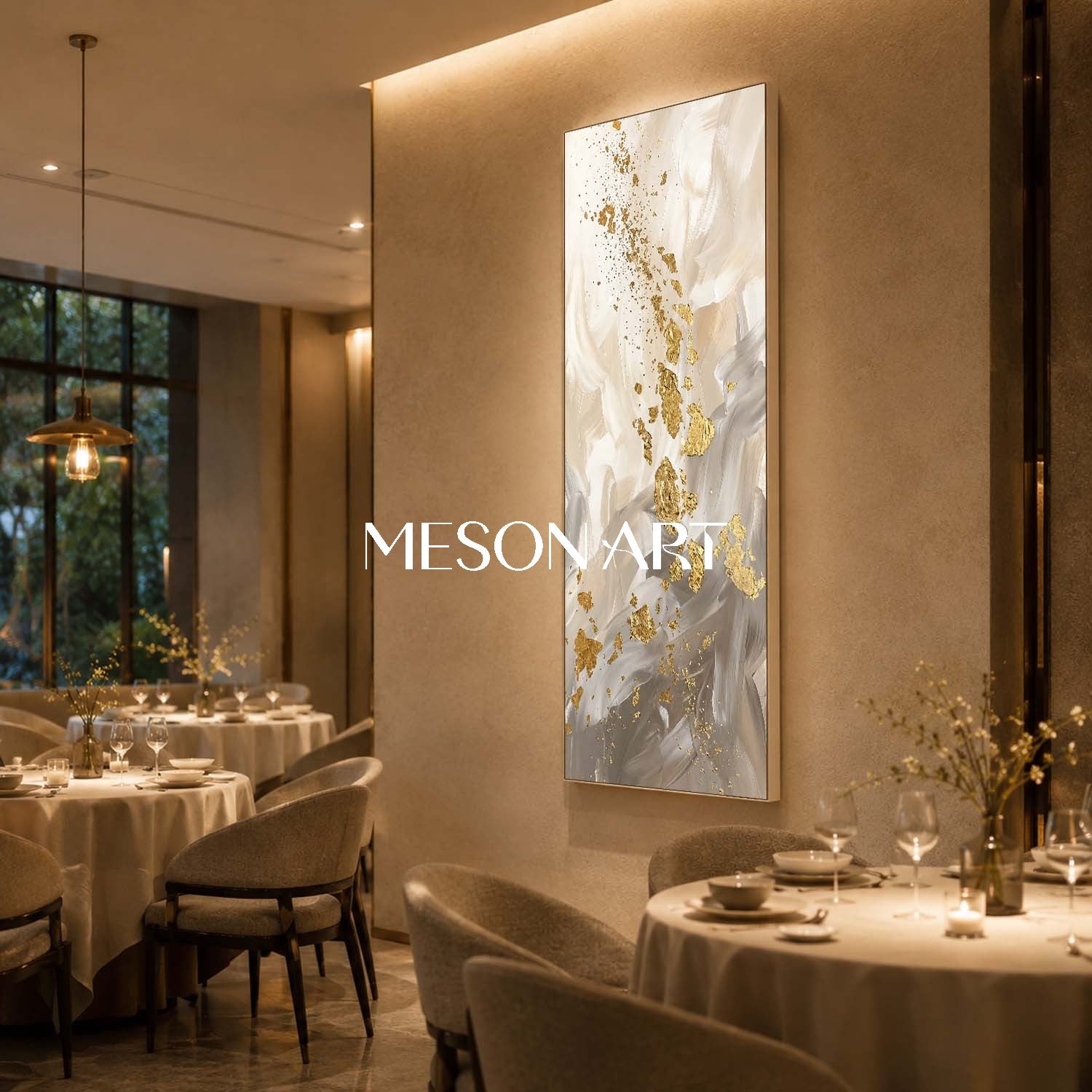 Luxury Abstract Gold Leaf Painting Beige Modern Wall Art For Living Room